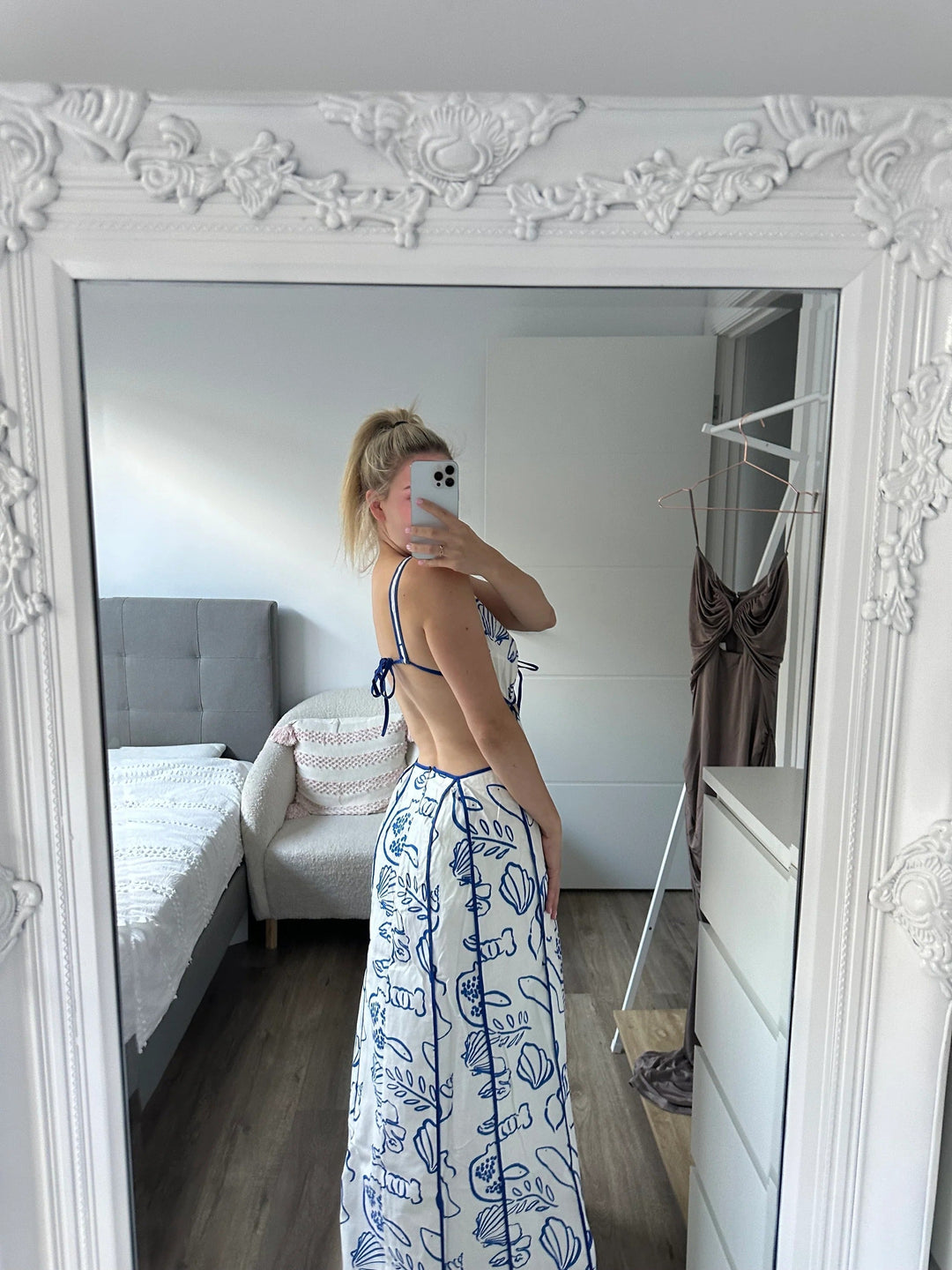 Vacation-ready women's maxi sundress, a blue flowy dress perfect for summer adventures.