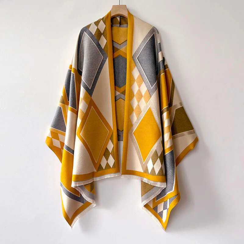 Elegant women's cashmere blend winter shawl, soft & warm. Perfect fashion accessory for chilly days.