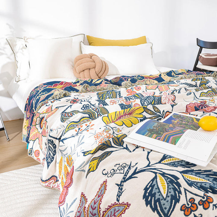 Unisex Reversible Floral Decorative Blanket with Tassels