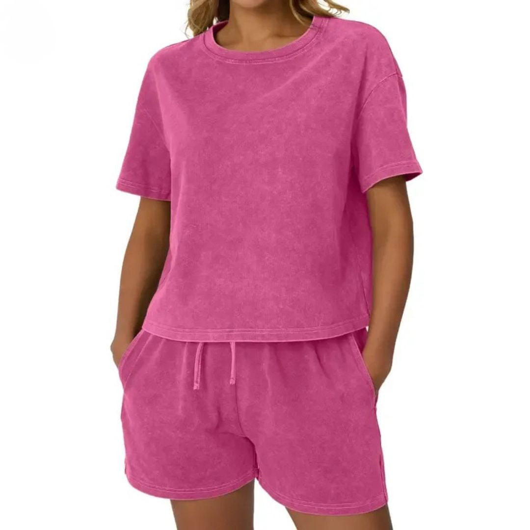 Comfortable women's two-piece lounge set made from washed cotton with a relaxed, easy fit.
