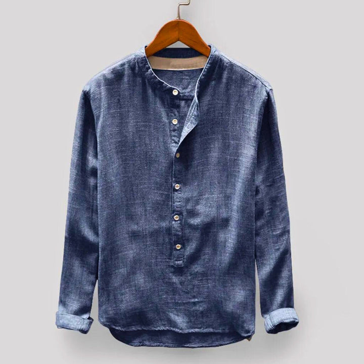 Men's Japanese style pullover. Elegant & comfortable long-sleeve top, perfect for casual wear. Versatile menswear.