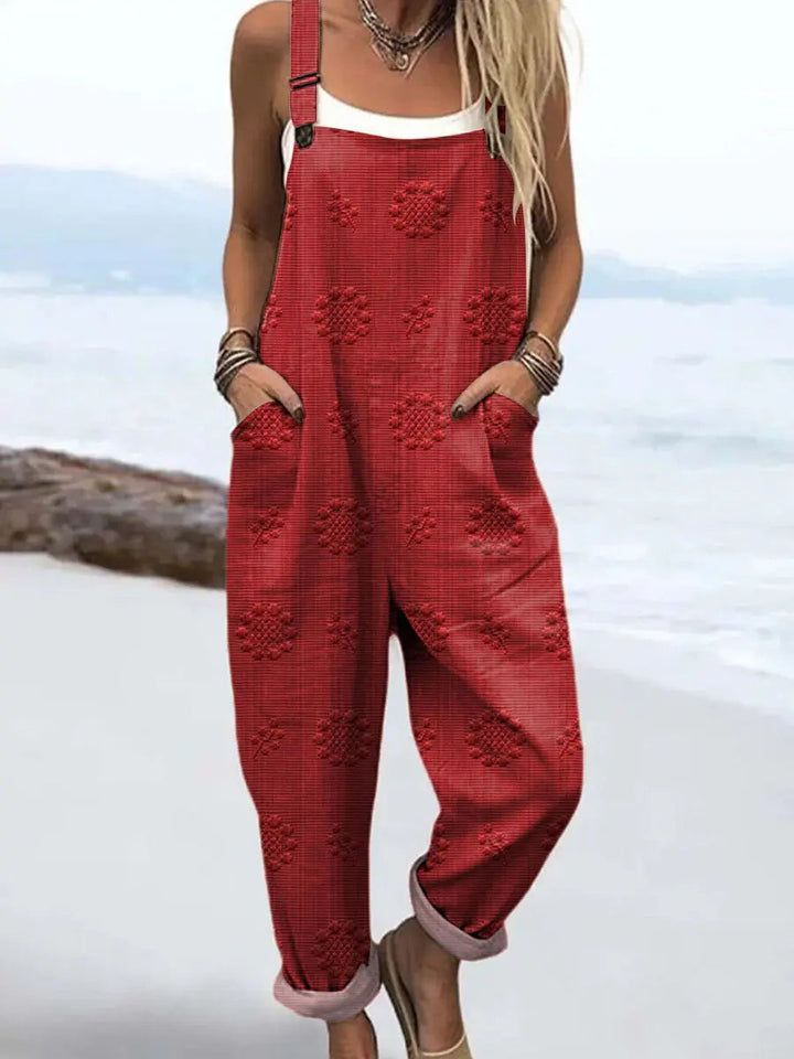 Vibrant patterned wide-leg jumpsuit for women, offering effortless comfort & casual style for summer fashion.