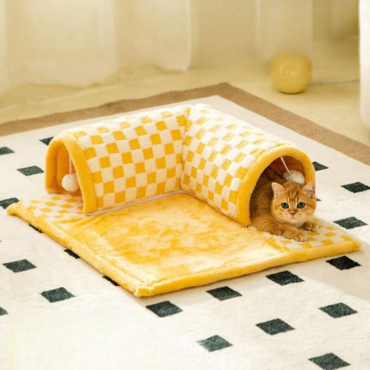 Plaid cat tunnel bed, perfect cat accessory for play and rest, durable and cozy for pets