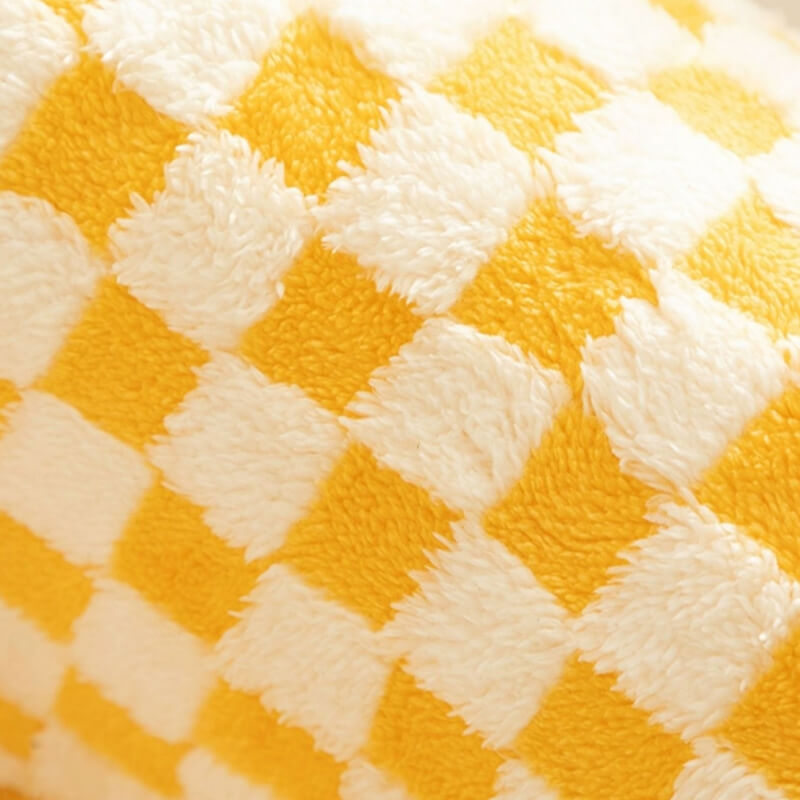 Close-up of the soft, washable fabric of the 2-in-1 plaid cat tunnel pet bed