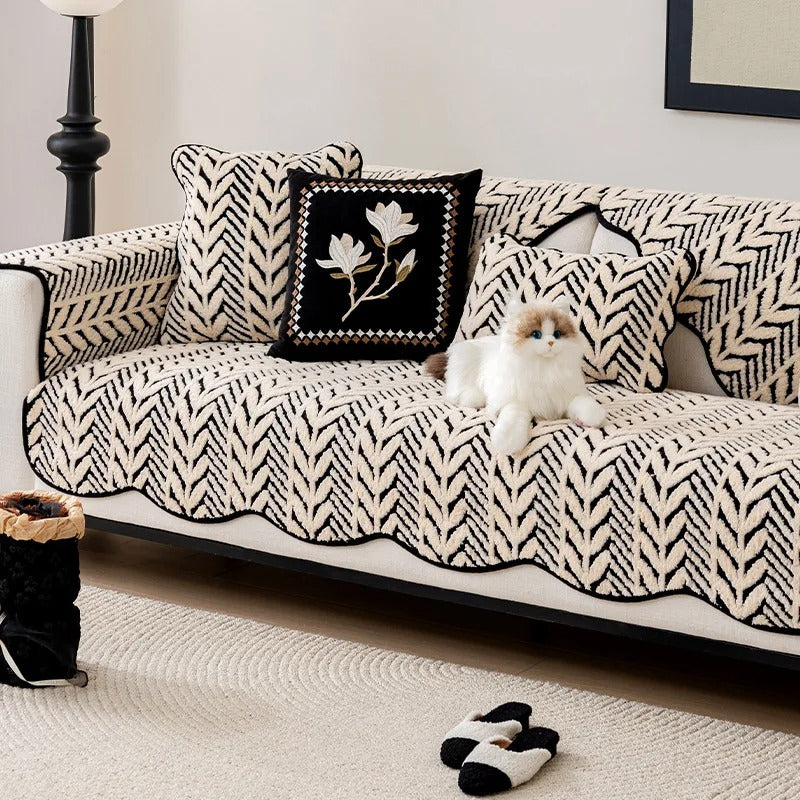 Cozy Plush Sofa Cover with Anti-Slip Wheat-Ear Design