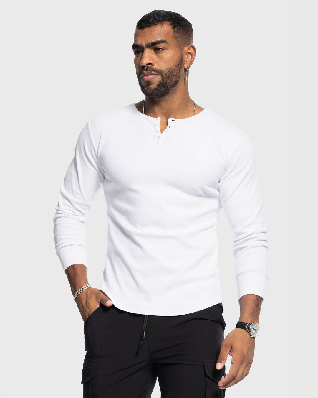 Casual men's ribbed henley, long sleeve shirt combining style with supreme comfort.