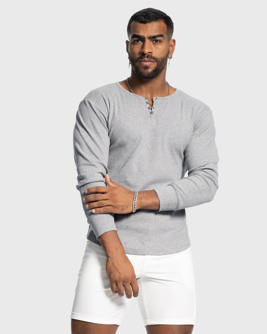 Men's long sleeve ribbed henley, perfect for layering or as a stand-alone top.
