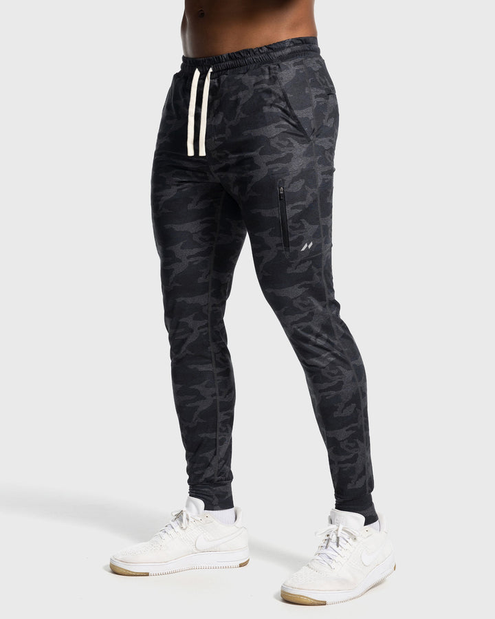 Flexible men's performance joggers; stretch pants for ultimate active comfort.