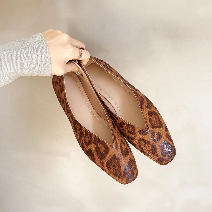 Versatile women's leopard print slip-on ballet flats, comfortable brown animal print shoes for casual chic.
