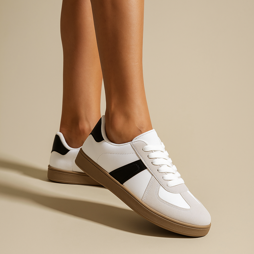 Everyday comfort women's walking shoes, black with subtle gold elements for style.