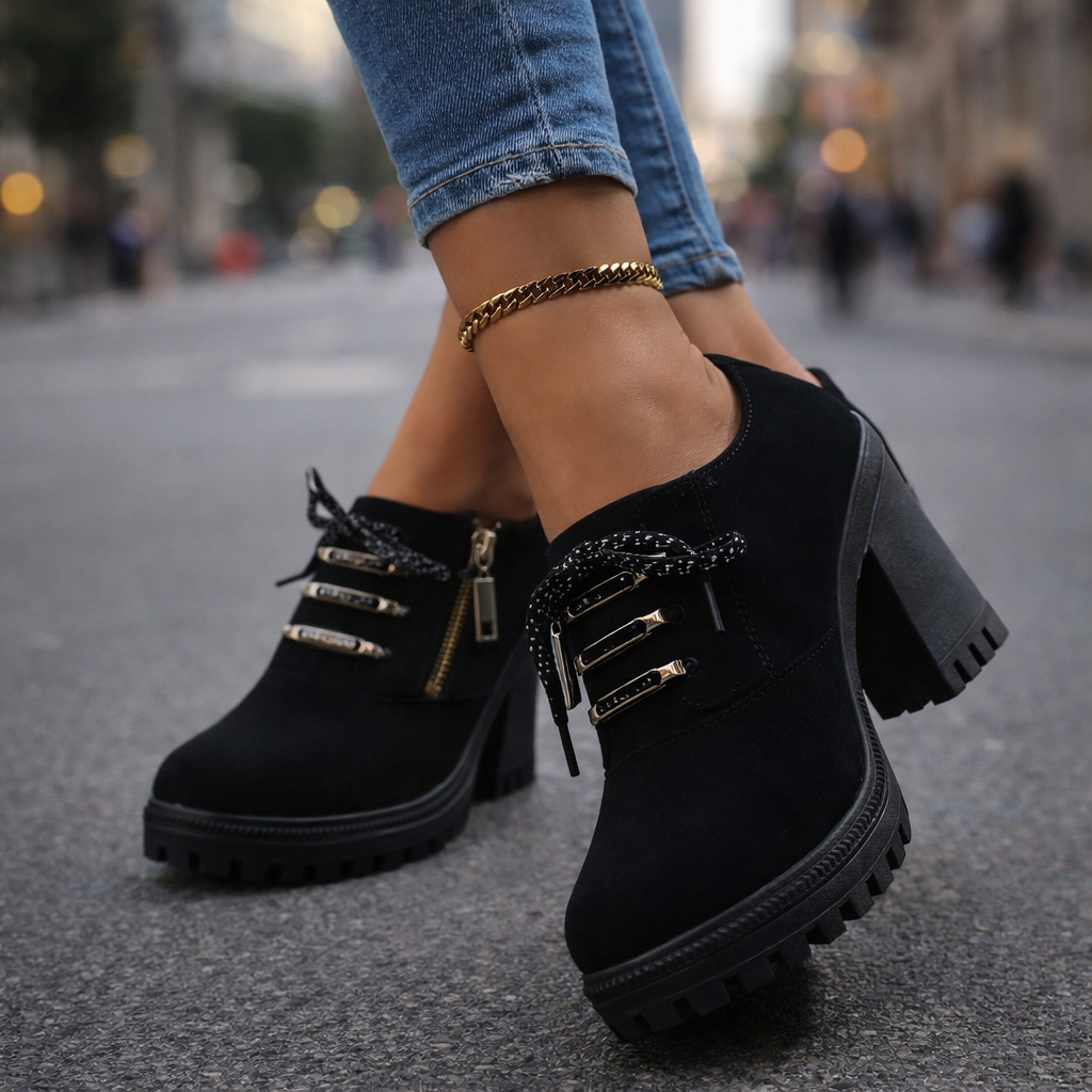 Comfortable orthopedic women's block heels with elegant lace-up design, ideal for all-day wear.