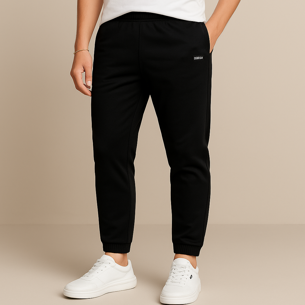 Men's black fashion jogger sports pants with elastic waist, relaxed fit, perfect for activewear & daily casual style.
