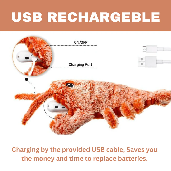 Wiggling floppy lobster dog toy, an interactive chew toy for active pet play. Promotes fun & reduces pet stress.