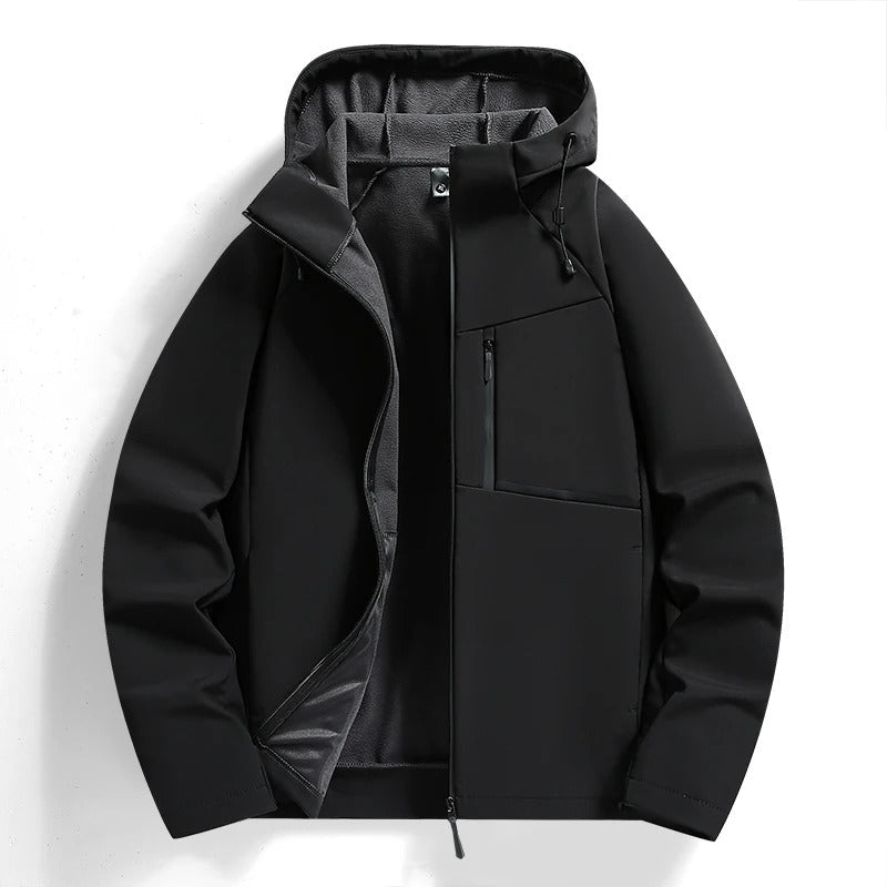Comfortable men's everyday hooded jacket. Weather-ready, stylish, & versatile for any outdoor activity.