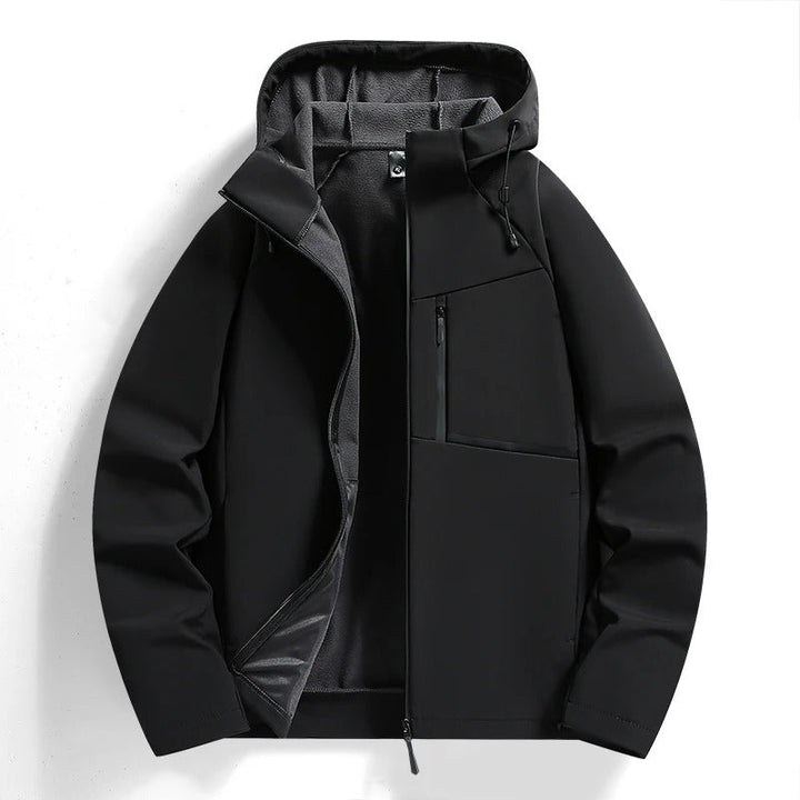 Comfortable men's everyday hooded jacket. Weather-ready, stylish, & versatile for any outdoor activity.