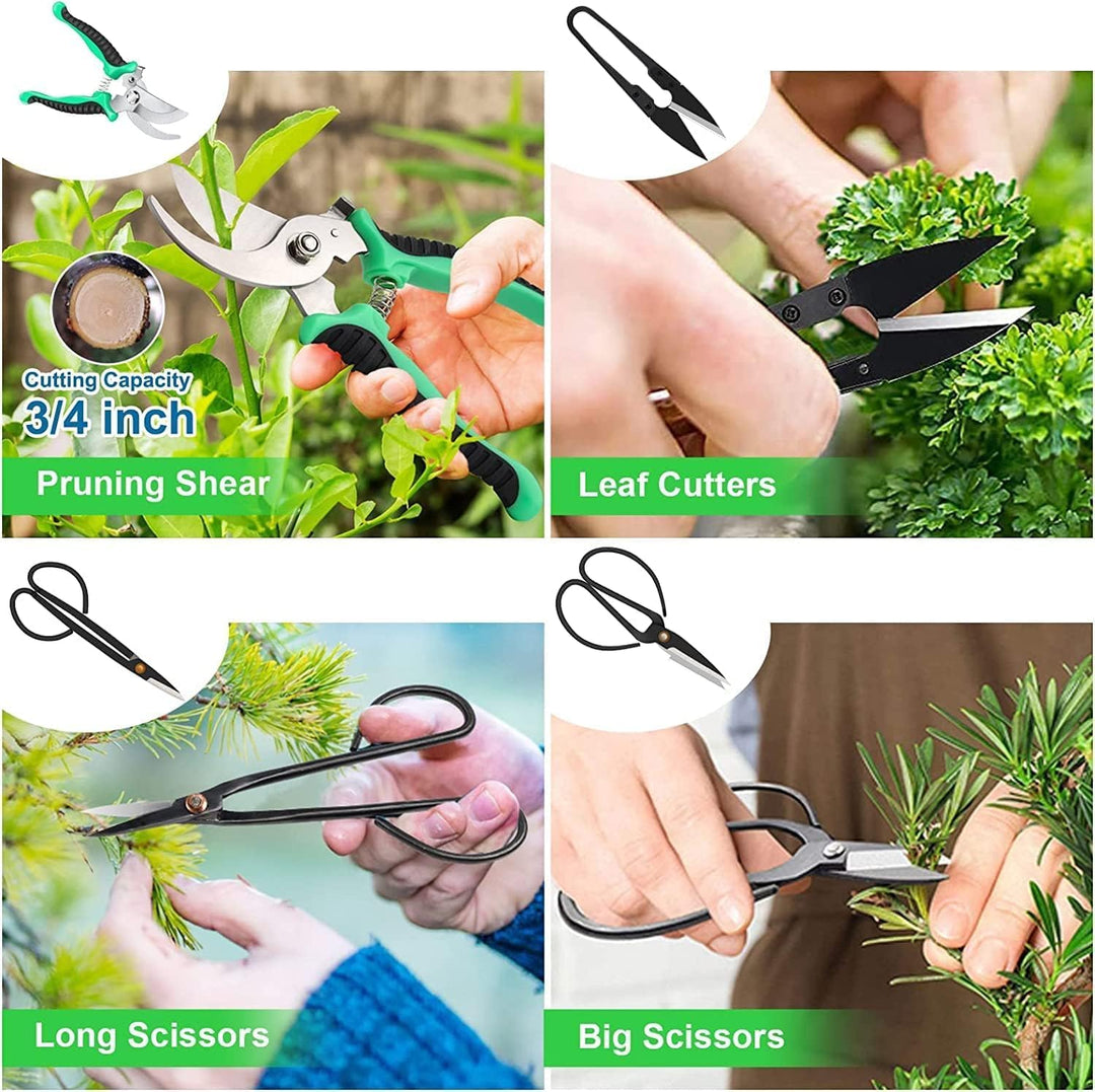 Open 24-piece bonsai care kit showcasing various high-carbon steel tools neatly organized for horticulture enthusiasts.