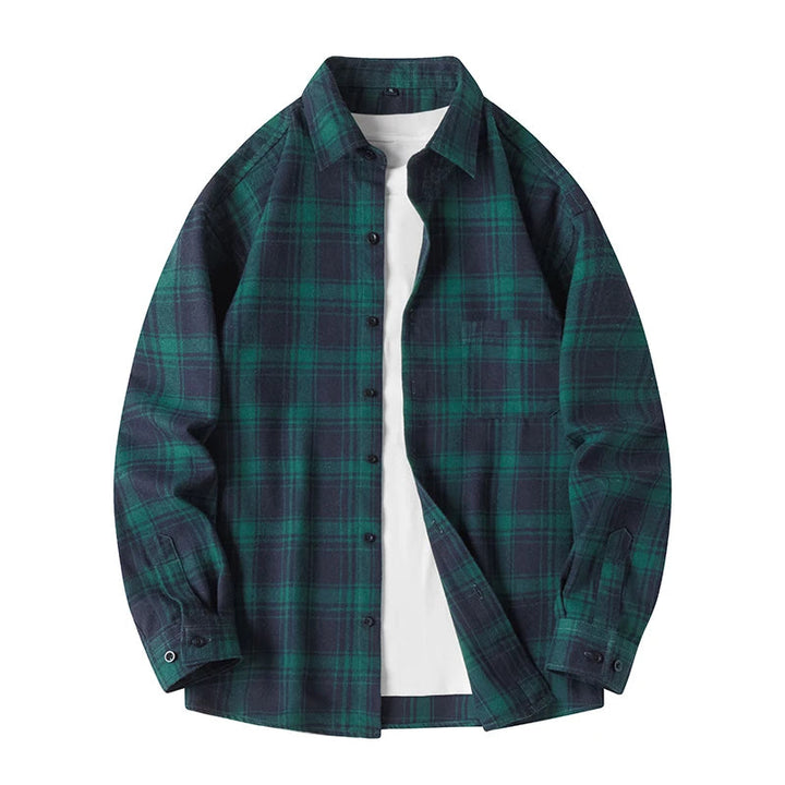 High-quality men's plaid flannel shirt, a stylish and comfortable choice for casual apparel.