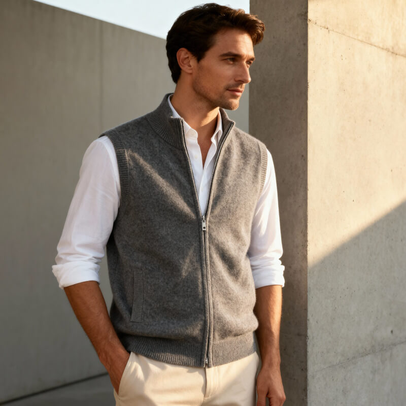 Men's full-zip vest, ideal for outdoor activities or casual fashion layering.