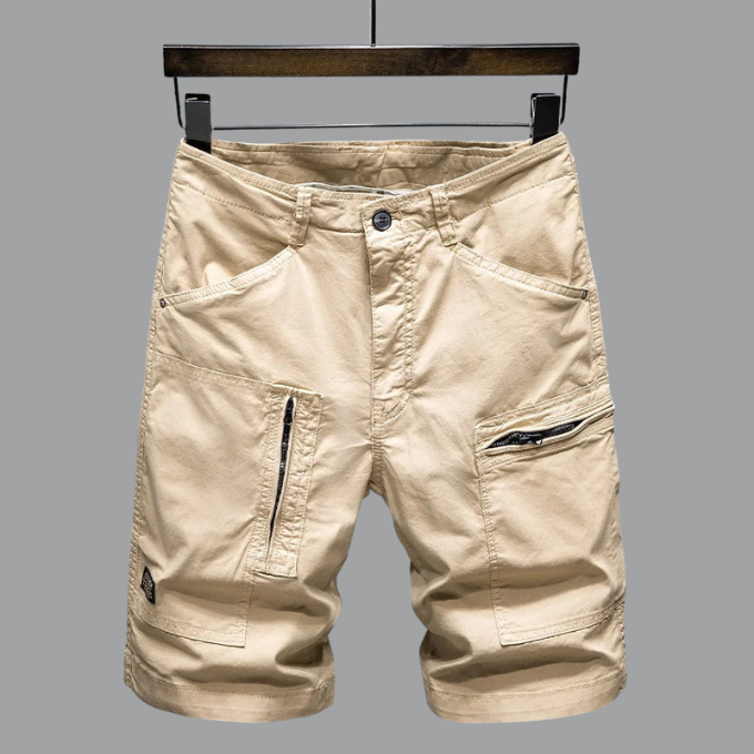 Tailored fit men's cargo shorts, combining comfort and utility for versatile summer wear.