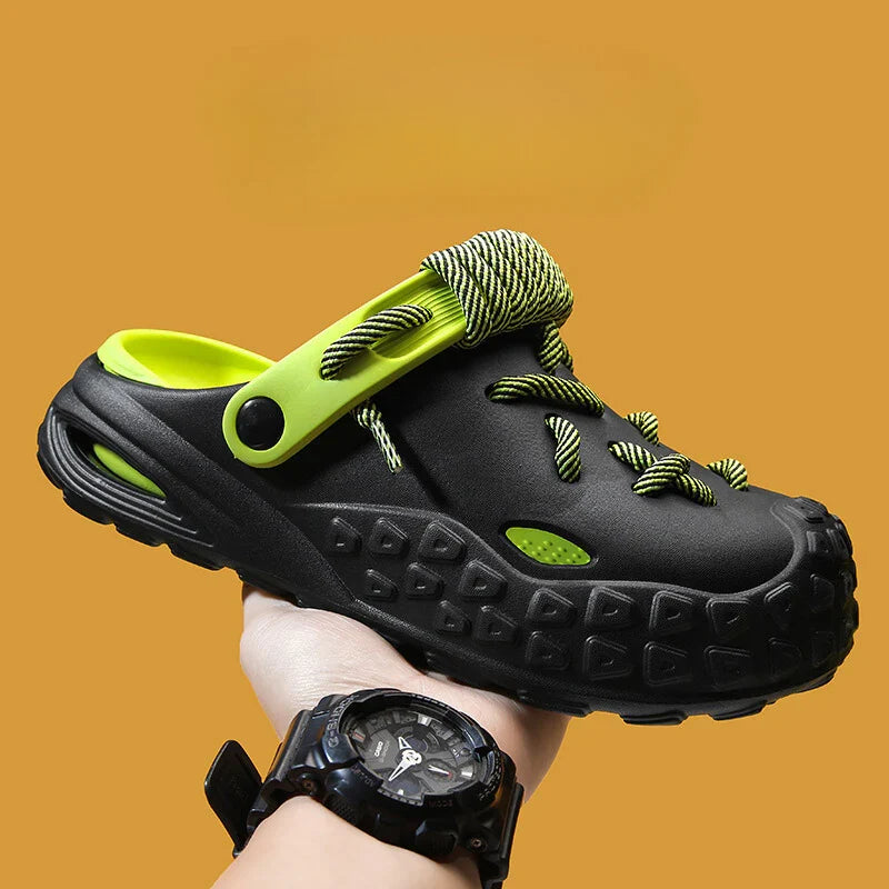 Men's slip-on comfort clogs, rope lace adds a stylish touch to daily wear.