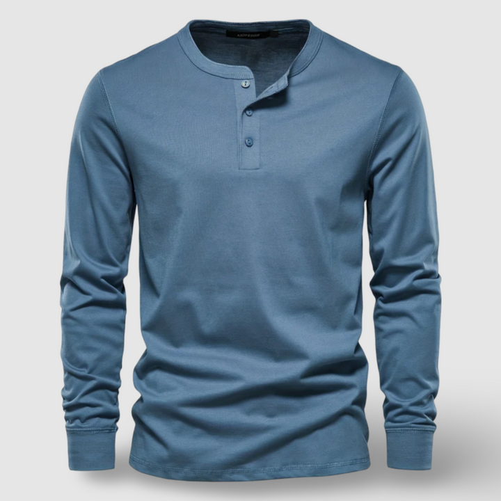 Men's plain long sleeve henley shirt, a wardrobe essential for effortless casual style.