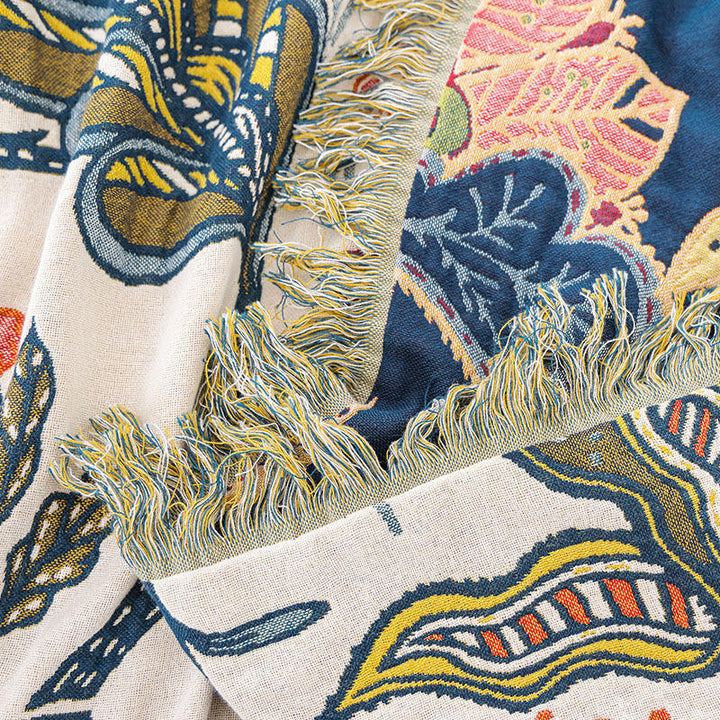 Unisex Reversible Floral Decorative Blanket with Tassels