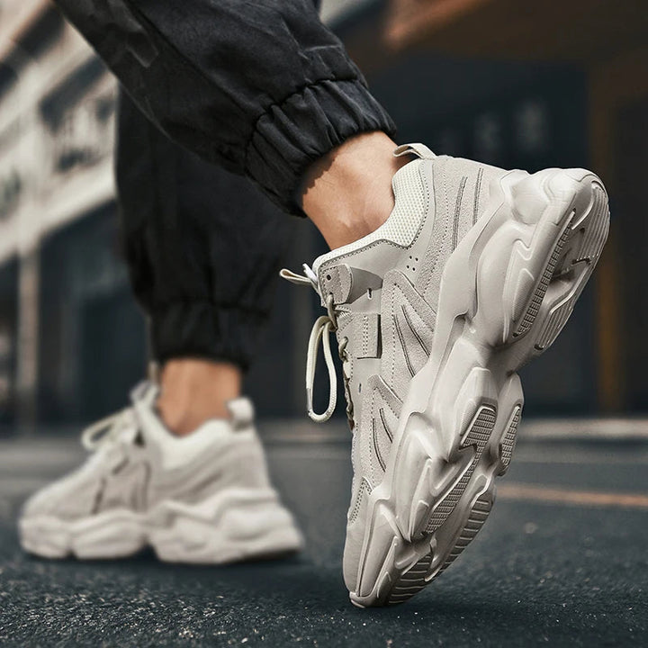 Alpine white Monolith Series men's chunky sneakers. Bold fashion statement, ultimate comfort & modern design.