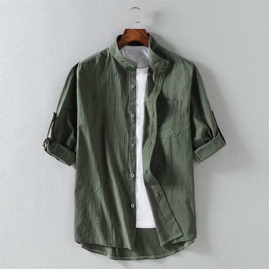 Relaxed fit men's casual cotton button-up shirt, perfect for everyday style & comfort.