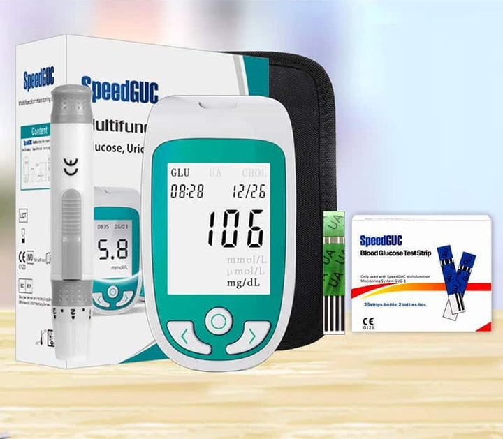 Unisex health monitor for cholesterol, glucose, and uric acid tests. Essential for personal wellness.