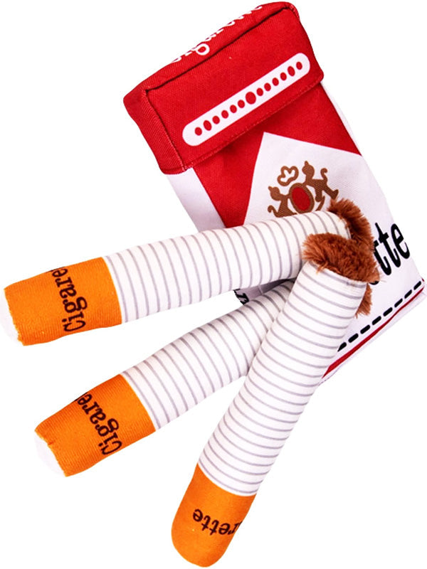 3-pack humorous no-stuffing plush dog chew toys shaped like cigarettes for interactive pet play