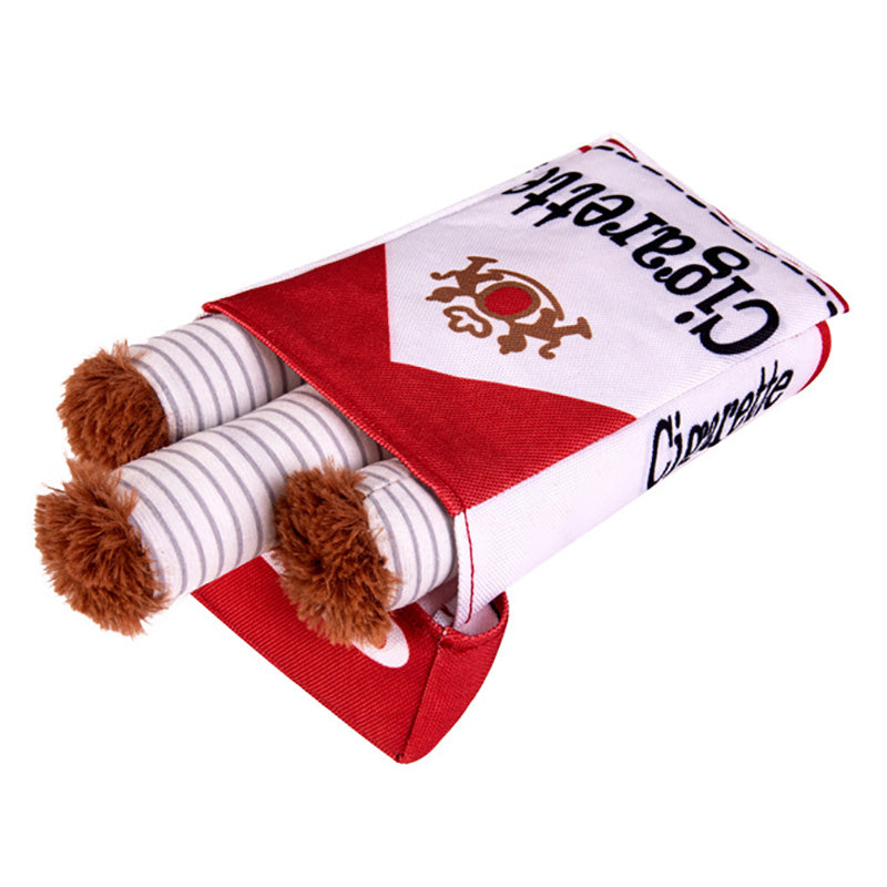 Pack of 3 funny cigarette plush dog chew toys, no stuffing for safe, interactive play