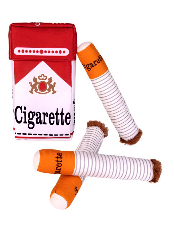 Dog gift set: 3 no-stuffing plush chew toys designed as humorous cigarettes, pet-friendly