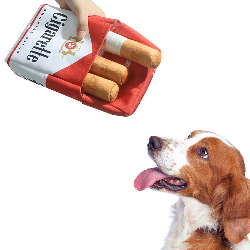 Funny cigarette design no-stuffing plush dog toys, pack of 3, for safe chewing and pet entertainment