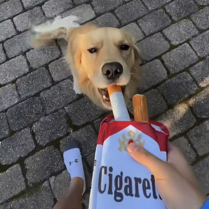 No-stuffing plush dog toys, 3-pack, featuring hilarious cigarette design for interactive pet fun