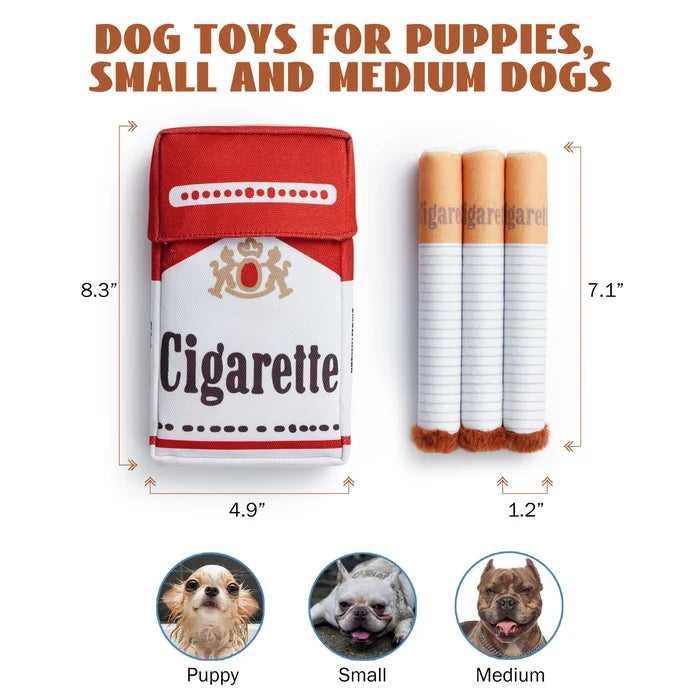 Humorous dog gift: 3 cigarette-shaped no-stuffing plush chew toys for playful pups