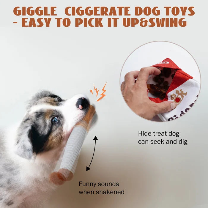 Safe pet toys: 3-pack no-stuffing plush dog chew toys with a funny cigarette design, durable
