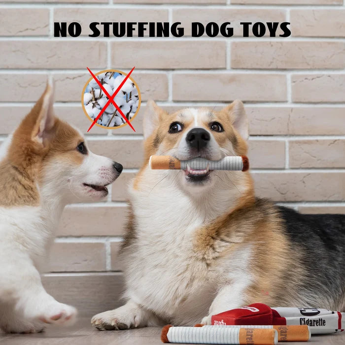 Pet supplies: interactive no-stuffing dog chew toys, 3 funny cigarette plush designs
