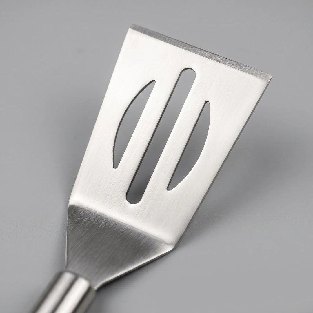 Complete 3-piece stainless steel grill utensil set with tongs, spatula, and fork for all your BBQ needs.