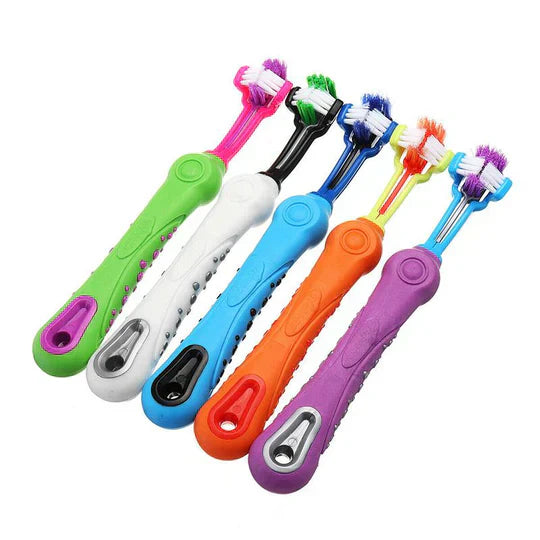 3-sided dog toothbrush for complete dental care, reaches all angles effectively.