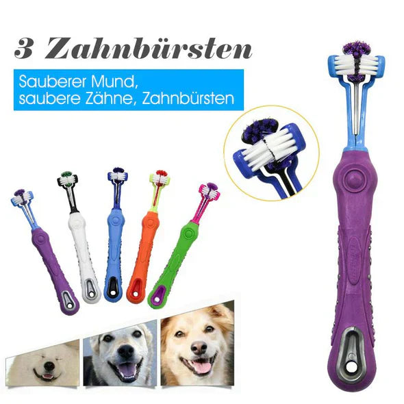 Complete dental care dog toothbrush, 3-sided design for effective and easy teeth cleaning.