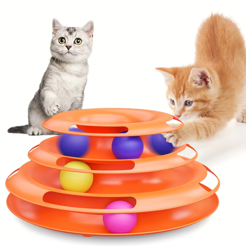 3-Tier Cat Play Tower with rolling balls for interactive feline fun and enrichment