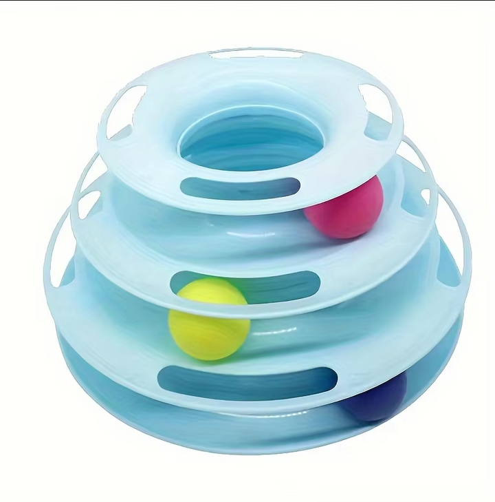 Interactive cat toy: 3-Tier Cat Play Tower with track and rolling balls for endless fun