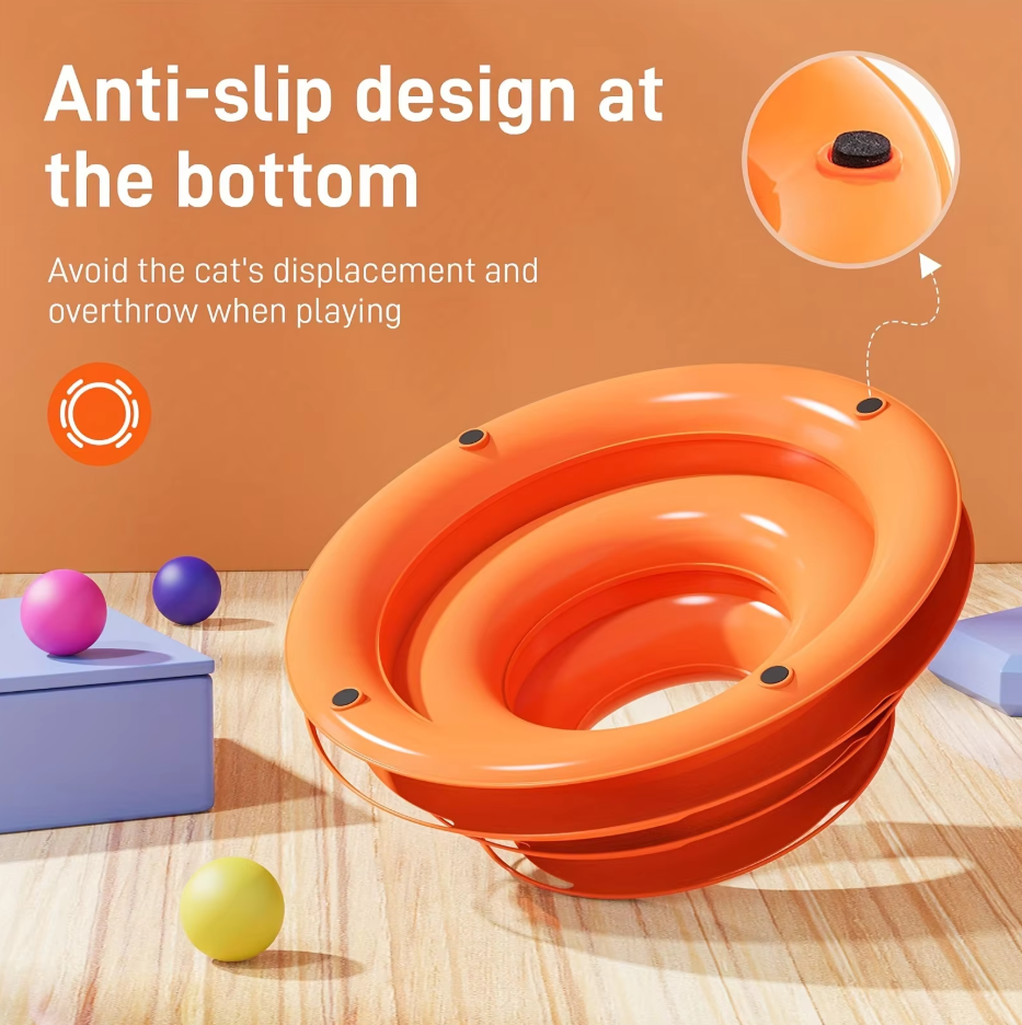 Full view of the 3-Tier Cat Play Tower, an engaging cat toy with multiple levels and rolling balls