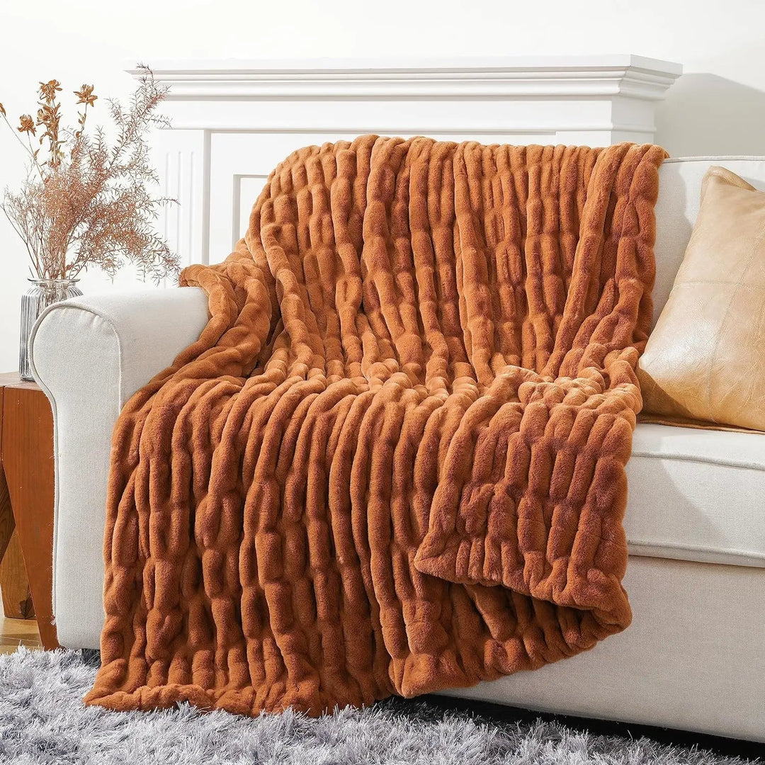 Living room faux fur throw, high-quality, soft, and decorative for ultimate comfort.