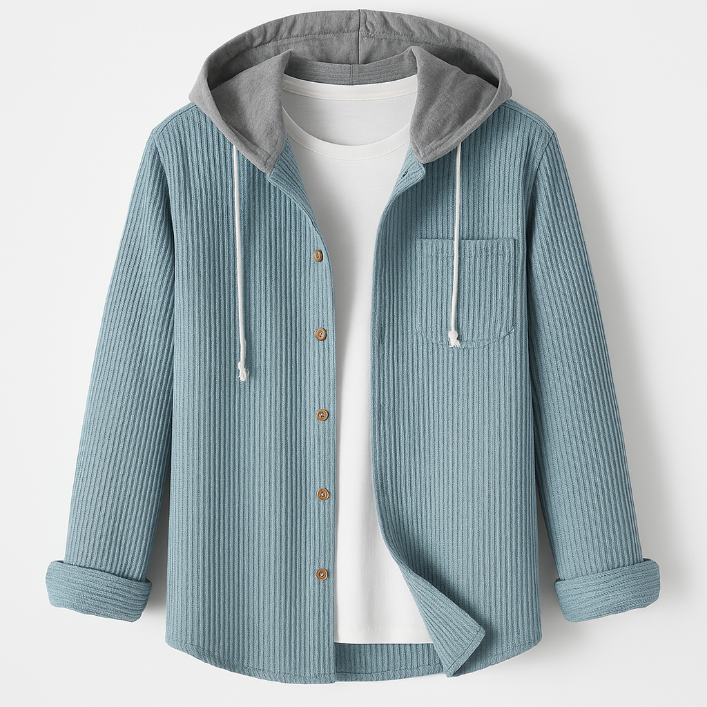 Stylish unisex Brooklyn textured jacket, a versatile hooded layering piece perfect for fall & spring fashion.