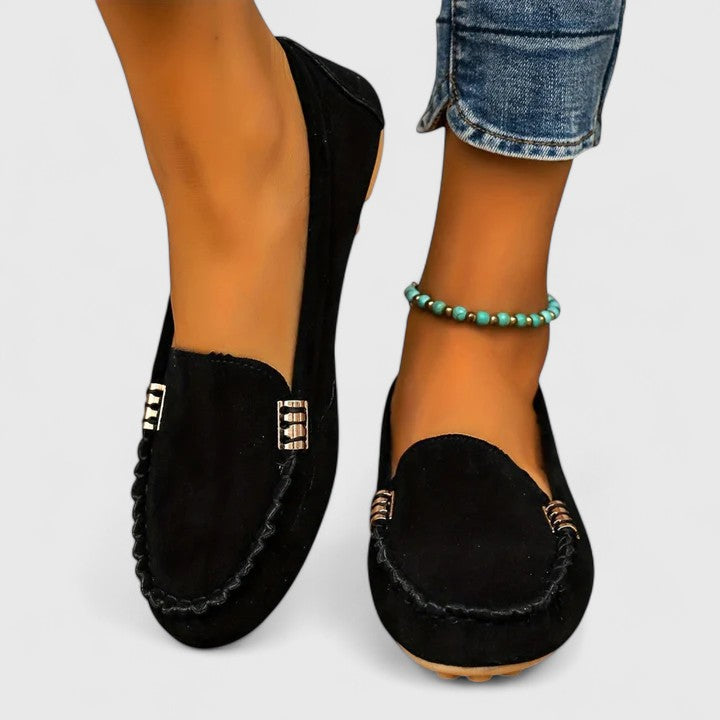 Versatile women's orthopedic slip-on loafers with elegant metal accents for office and casual looks.