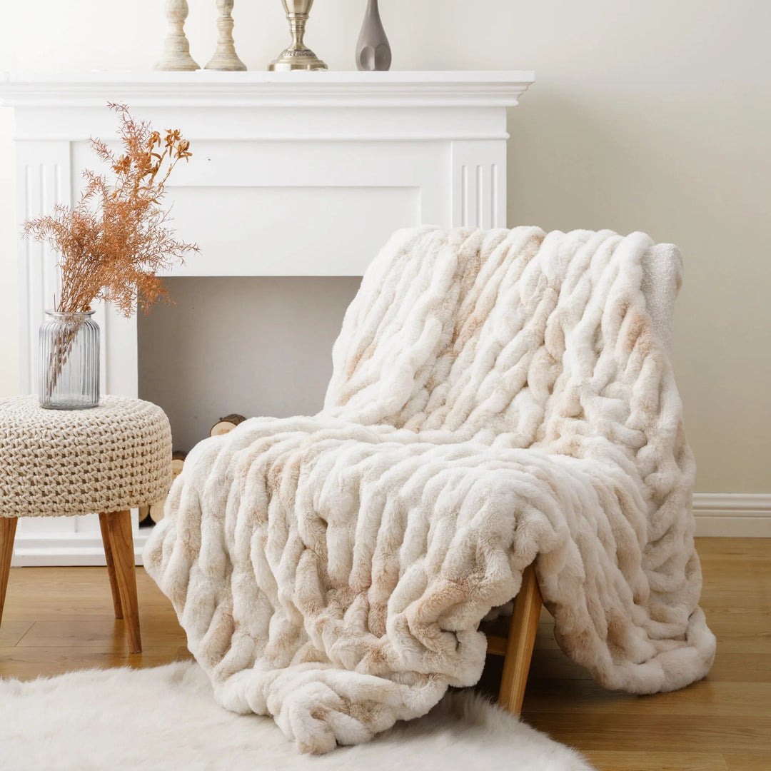 Softest faux fur throw blanket, creating a cozy and luxurious ambiance in any room.