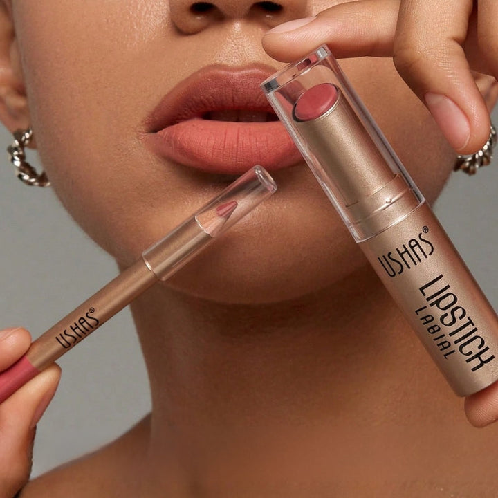 Women's 2-in-1 matte lipstick & lip liner pen for long-lasting, smudge-proof lip color.