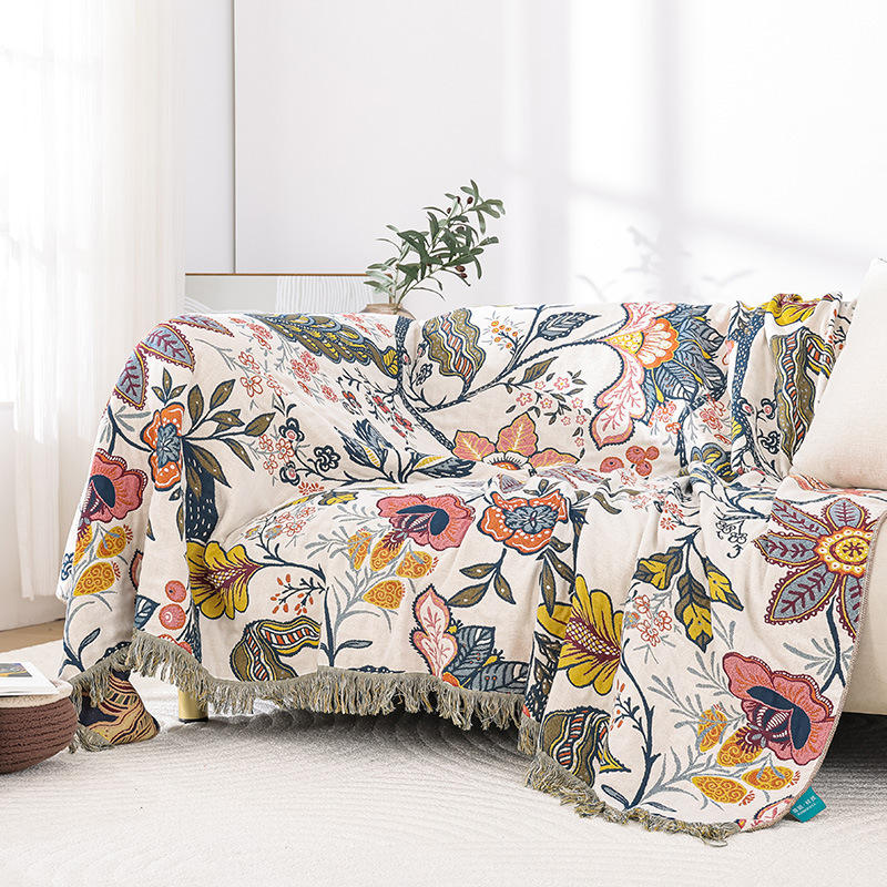 Unisex Reversible Floral Decorative Blanket with Tassels