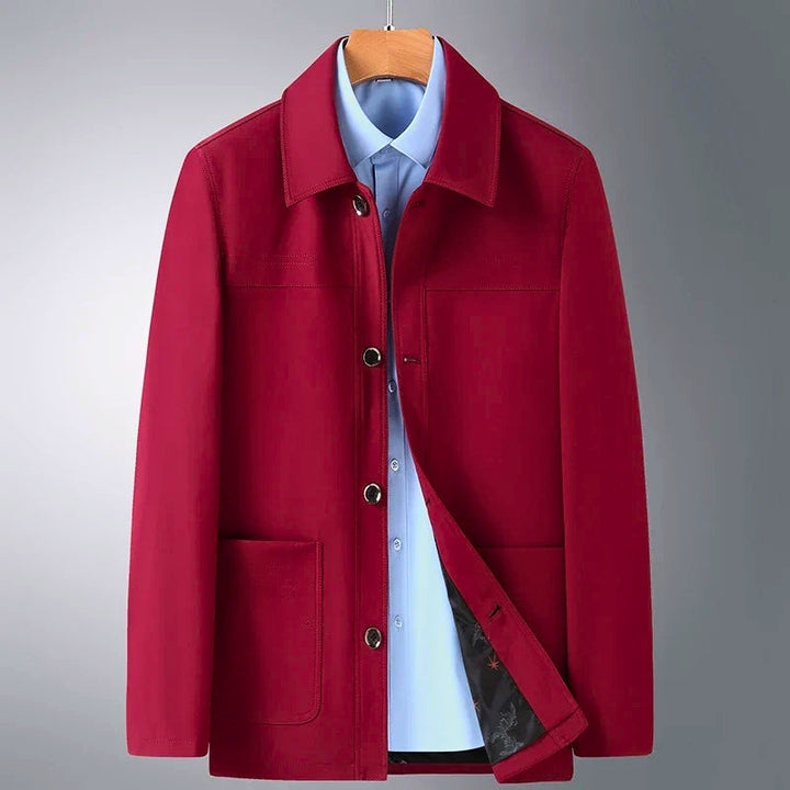 Red men's Arlan Ridge all-season coat. A classic, durable outerwear choice for versatile men's fashion.